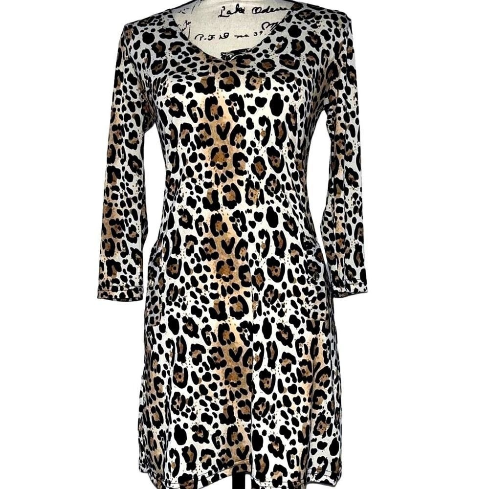 Macbeth Collection Margaret Josephs Leopard Print 3/4 Sleeve Sheath Dress